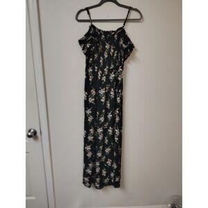 Magnolia Skye Floral Maxi Dress Womens XL‎ Black Smocked Ruffle Spaghetti Strap